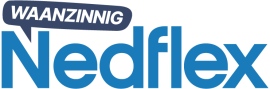 Logo van Nedflex met een blauwe tekstballon met Waanzinnig erboven.
