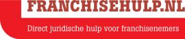 Franchisehulp.nl logo met de tekst Direct juridische hulp voor franchisenemers in rood en wit.