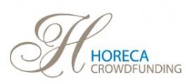 Logo van Horeca Crowdfunding Nederland met sierlijke 'H' en blauwe tekst.