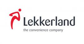 Lekkerland-logo met rode gestileerde figuur en de tekst the convenience company.