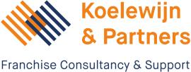 Logo van Koelewijn & Partners met de tekst Franchise Consultancy & Support en een grafisch ontwerp van gekleurde lijnen.