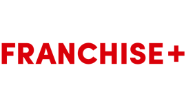 Rood FRANCHISE+ logo op een witte achtergrond.