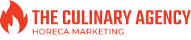 Logo van The Culinary Agency met rode vlam en tekst Horeca Marketing in rode letters.