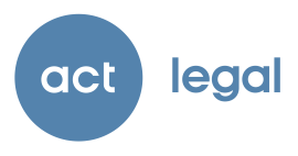 Blauw logo van act legal met de woorden act in een cirkel en legal ernaast.