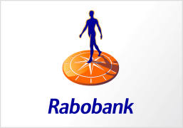 Rabobank-logo met een gestileerd figuur op een oranje kompasroos en de merknaam eronder.