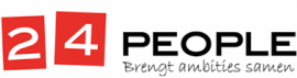 Logo van 24People met rode vierkanten en de tekst Brengt ambities samen.