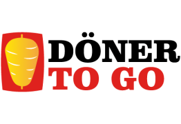 Logo van Döner To Go met geïllustreerde döner kebab en tekst in zwart en rood.