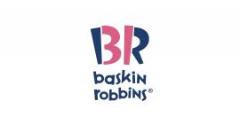 Baskin-Robbins logo met roze en blauwe letters BR en bedrijfsnaam eronder.