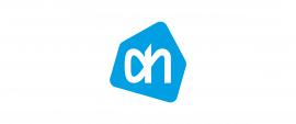 Blauw logo van Albert Heijn met witte letters ah op een zeshoekige achtergrond.