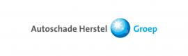Logo van Autoschade Herstel Groep met gestileerde blauwe bol en bedrijfsnaam in grijs en blauw.