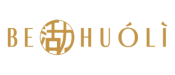 Logo van Be Huólì met een gestileerd wereldbolontwerp in goudkleurige letters.