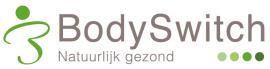 BodySwitch logo met een groene, gestileerde figuur en de tekst Natuurlijk gezond in lichtgroene tinten.