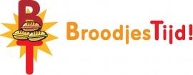 Logo van Broodjestijd met broodjes op een vork en een zon-achtergrond.
