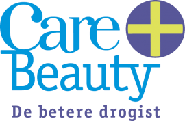 Care & Beauty logo met tekst De betere drogist en een geel kruis in een paarse cirkel.