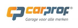 CarProf-logo met de tekst Garage voor alle merken in oranje en blauw.
