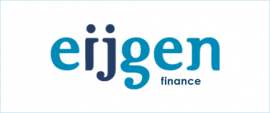 Logo van Eijgen Finance in blauwe letters op een witte achtergrond.