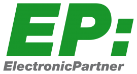 Groen logo van EP: ElectronicPartner met groene initialen en grijze volledige naam eronder.