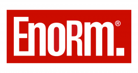 Rood logo met het woord Enorm in witte hoofdletters.