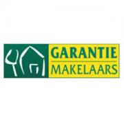 Logo van Garantiemakelaars met een groene achtergrond, een witte huislijntekening en gele tekst.