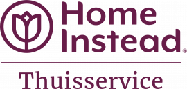Logo van Home Instead Thuisservice met gestileerde tulp en paarse tekst.