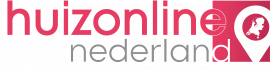 Logo van Huizonline.nl met kaartmarker en silhouet van Nederland in roze en grijs.