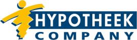 Logo van HypotheekCompany met blauw-witte tekst en een gestileerd geel figuur links.