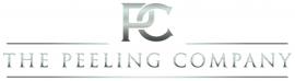 Logo van The Peeling Company met gestileerde initialen PC boven de bedrijfsnaam in zilvergrijze letters.