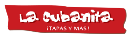 Logo van La Cubanita met de tekst ¡TAPAS Y MAS! op een rood achtergrond.
