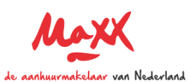 Logo van Maxx Aanhuurmakelaars met rode en zwarte tekst op een witte achtergrond.