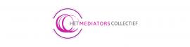 Logo van Het Mediators Collectief met paarse cirkels en grijze tekst.