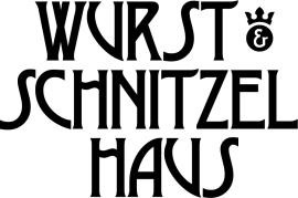 Wurst & Schnitzelhaus-logo met sierlijke letters en een kroon boven de letter E.