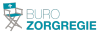 Logo van Buro Zorgregie met een witte regisseursstoel op een zwarte achtergrond.