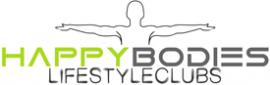 Logo van Happy Bodies Lifestyleclubs met gestileerde persoon en tekst in groen en grijs.