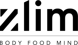 Zlim-logo met de tekst Body Food Mind eronder, in een strak lettertype voorzien.