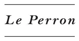 Le Perron-logo met zwarte tekst tussen twee horizontale lijnen op een witte achtergrond.
