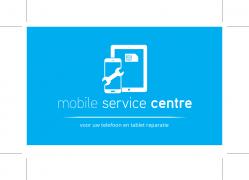 Logo met een smartphone en tablet-icoon, omlijst door de tekst Mobile Service Centre voor telefoon- en tablet-reparatie.