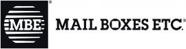 Logo van Mail Boxes Etc. met de letters MBE in een gestreepte cirkel naast de bedrijfsnaam.