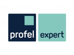 Profel Expert logo met navy en mintgroene kleuren in een rechthoekig modern ontwerp.