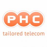 Logo van PHC tailored telecom met oranje cirkels en witte letters.