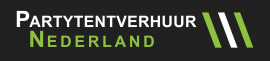Logo van Partytentverhuur Nederland met witte en groene tekst op een zwarte achtergrond.