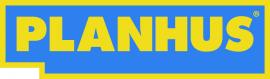 Planhus-logo met gele letters op een blauwe achtergrond, omgeven door een geel kader.