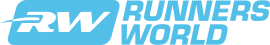 Blauw logo van Runners World met gestileerde initialen RW links en volledige naam rechts.