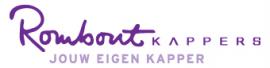 Logo van Rombout Kappers met de tekst Jouw eigen kapper in paarse letters.