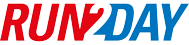 Run2Day-logo met rode en blauwe letters op een witte achtergrond.