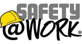 Logo van Safety-atWork met geel bouwhelm en de tekst @WORK in speelse letters.