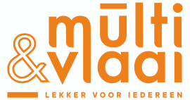 Logo van MultiVlaai in oranje letters met de slogan Lekker voor Iedereen eronder.