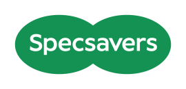 Logo van Specsavers met witte tekst op twee overlappende groene ovalen.