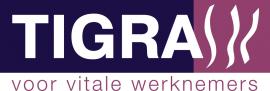 TIGRA-logo met de slogan voor vitale werknemers in paarse en witte kleuren.