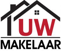 Logo van UwMakelaar met gestileerd huisdak en de tekst UW MAKELAAR in rood en zwart.