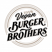 Rond logo met de tekst 100% Vegan Burger Brothers in sierlijk zwart-wit ontwerp.
